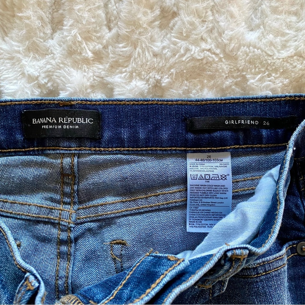 Banana Republic Premium Denim Two-Tone Mid-Rise Girlfriend Jeans, size 26 - Picture 11 of 13